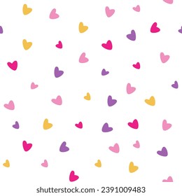 Childrens cute background, childrens cute pattern. Seamless pattern with little cute hearts in bright colors, seamless print with hearts for backgrounds. Vector illustration 