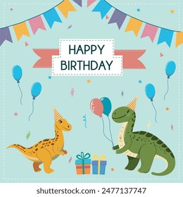childrens cute dinosaur set card. Happy Birthday for childrens, bst for print on greetings card