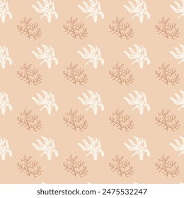 Childrens cute fashion pattern. Childish nursery seaweed seamless background. Marine life elements pattern. Nursery design. Pastel colors. Ocean plants background, seaweed print.