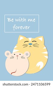 Childrens cute greeting card with mouse and cat. Template for invitation