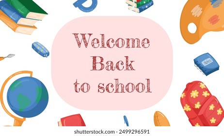 Childrens cute school poster. Back to school. Usable for your flyer, template, post, bussiness.