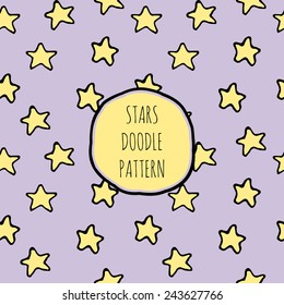 children's cute seamless pattern in doodle childish style with yellow stars on purple background. Hand drawn background vector illustration