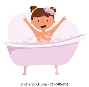 Children's daily routine vector illustration. Cute cheerful girl taking a bath. Scheduler. Ideal for children's calendars, posters, day planners and diaries.