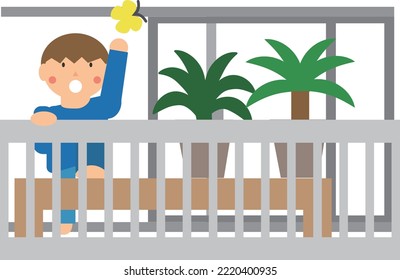 Children's dangerous behavior on the balcony (image seen from the front)