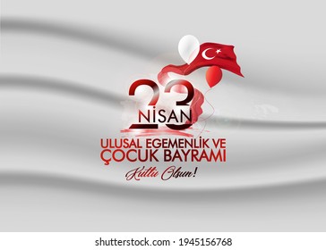 23. April türkisches nationales ataturk Festival Banner cocuk baryrami 23 nisan, tr: 23. April Türkischer Nationalstaat Souveränität und Kindertag, Freundschaft Kinder mit türkischer Flagge einzeln auf Weiß