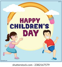 Children's Day with boy and girl are Playing with pencil as rainbow 