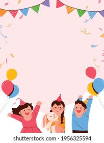 Children's Day celebration concept vector background illustration. Cute children enjoying a party.