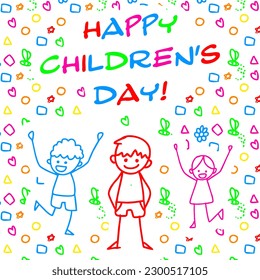 Children's day colorful drawing written with colorful markers.