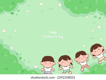 Children's Day concept vector illustration. Cute children are taking a nap in the forest.