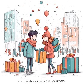 Children's Day concept vector illustration. Cute children with gift boxes