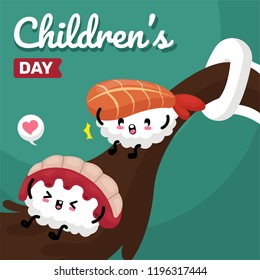 Children's Day with Cute Sushi Character Illustration Vector