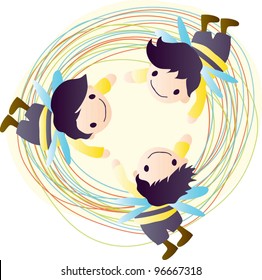 Children's Day - Flying and circling around the space with cute friends on white background