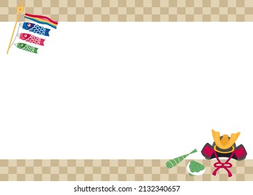 Children's Day frame with the image of a carp streamer and a decorated helmet