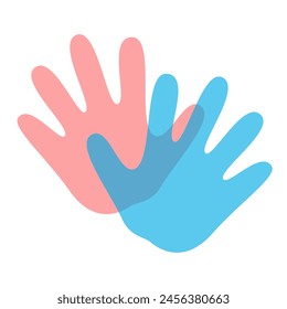 Logo de la palma de la mano del día de los niños. Impresión de mano de los niños lindos. Ancho de mano Rosa y Azul.