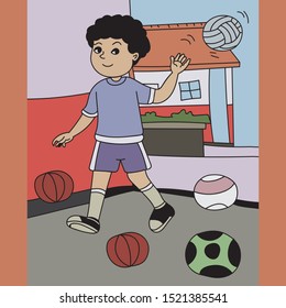 Children's Day. Illustration of Cute Cartoon Basketball Players.