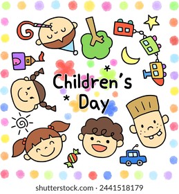 Children's Day illustration featuring cute children characters and toys