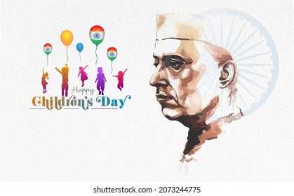 childrens day of India celebration on 14th november kids with tricolor baloon and teacher pandit jawaharlal nehru chaha Jayanti