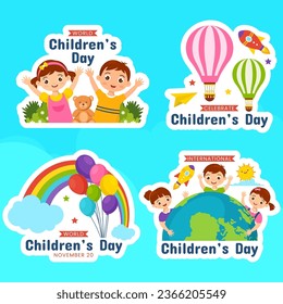 Children's Day Label Flat Cartoon Hand Drawn Templates Background Illustration