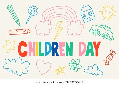 Kindertag und lineares Objektdesign-Set