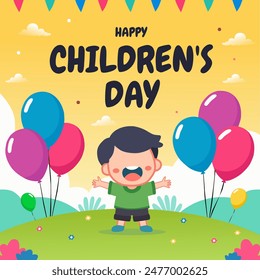 Children's Day Poster Design Full of Color and a small child in front