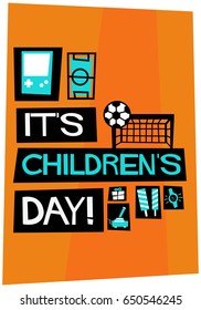 It's Children's Day Poster In Flat Style Retro Design