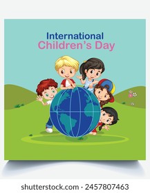 Children's day Poster invitation vector illustration.World children's day background. Happy International Children's Day design. Template for Poster, Banner, Flyer, Greeting Card, Post. Cartoon Vector