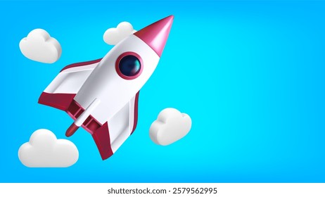 Children's day with rocket and Clouds blue background.
See less