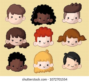 Children's day set pixel art vector