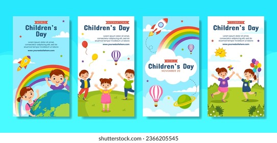 Children's Day Social Media Stories Flat Cartoon Hand Drawn Templates Background Illustration