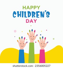 Fondo vectorial del día de los niños. Banner Happy Children's Day, tarjeta colorida con las manos de los niños Banner Design