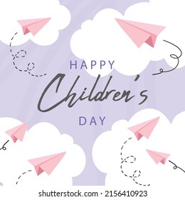 Children's day vector background. Cloud with Children's Day title, balloons. Happy children's day colorful card.