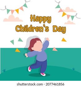 Children's day vector background. Happy Children's Day title. Happy children's day colorful card with happy young girl. 