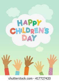 Children's day vector background. Happy Children's Day title. Happy children's day colorful card with children's hands.
