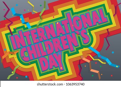 Children's day vector illustration. Colorful, Layered Paper Type.