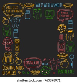 Children's denistry School, kindergarten, nursery kids with healty teeth. Smiles, toothbrushes, medicine Happy boys and girls Dental treatment without pain
