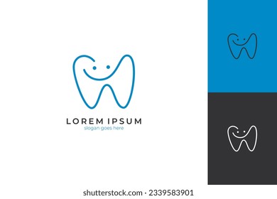 Logo de clínica dental infantil con el concepto de imagen dental combinada con la cara sonriente del niño