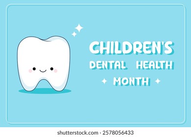 Children's Dental Health Month. Background, horizontal banner for pediatric dentistry with charming character