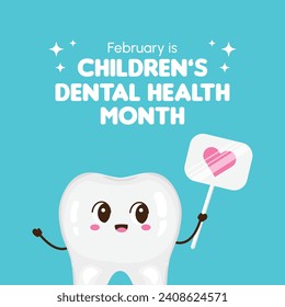 Children's Dental Health Month. Celebration. Funny cartoon teeth. Vector illustration in cartoon style. Kawaii mascot for medical apps, websites and hospital. Healthy and teeth. Oral health.