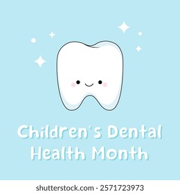 Children's Dental Health Month. Charming cute tooth with kawaii emotions. a banner or poster for pediatric dentistry