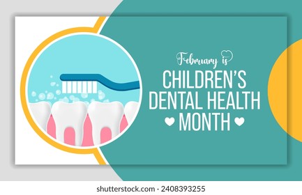 Children's dental health month is observed every year in February, to teach children the importance of good oral hygiene at an early age and visiting the dentist regularly. Vector illustration
