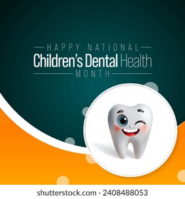 Children's dental health month is observed every year in February, to teach children the importance of good oral hygiene at an early age and visiting the dentist regularly. Vector illustration