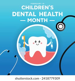 Children's Dental Health Month.Cute cartoon teeth, stestoscopes and more. Cards, posters, banners, medical apps, websites, and hospitals. Health and teeth. Oral health