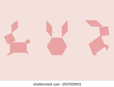 Diseño infantil. Conejo de formas geométricas simples. Imagen vectorial en monocromo.