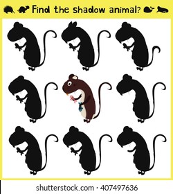 Children's developing game to find an appropriate shadow forest nutria. Vector illustration