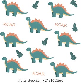 childrens dinosaur set vector pattern