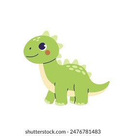 Childrens dinosaurs. Cute green dino isolated on white background. Ancient animal character in childish style