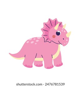 Niños dinosaurios. Triceratops rosa aislado sobre fondo blanco. Personaje Dino en estilo infantil