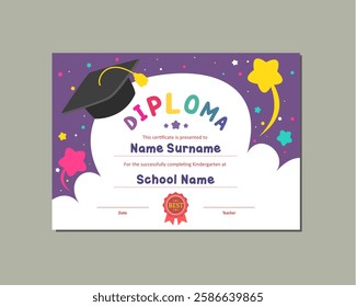 Children's Diploma template. Kindergarten Diploma Certificate. Preschool Certificate