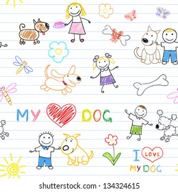 Children's and dogs. Seamless background