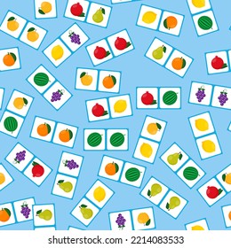 Children's domino with fruits and berries, seamless pattern. Vector illustration.